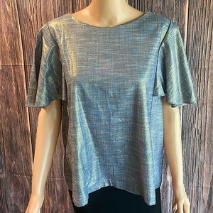 Waverly Grey gray silver gold blueish hue monochrome blouse size XL